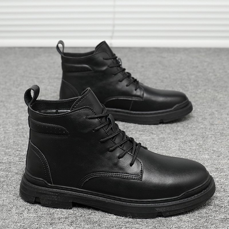Men's autumn and winter 2021 new high-top cotton shoes men's leather Martin boots men's casual mid-high-top short boots men's shoes