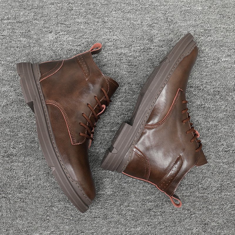 Men's autumn and winter 2021 new high-top cotton shoes men's leather Martin boots men's casual mid-high-top short boots men's shoes