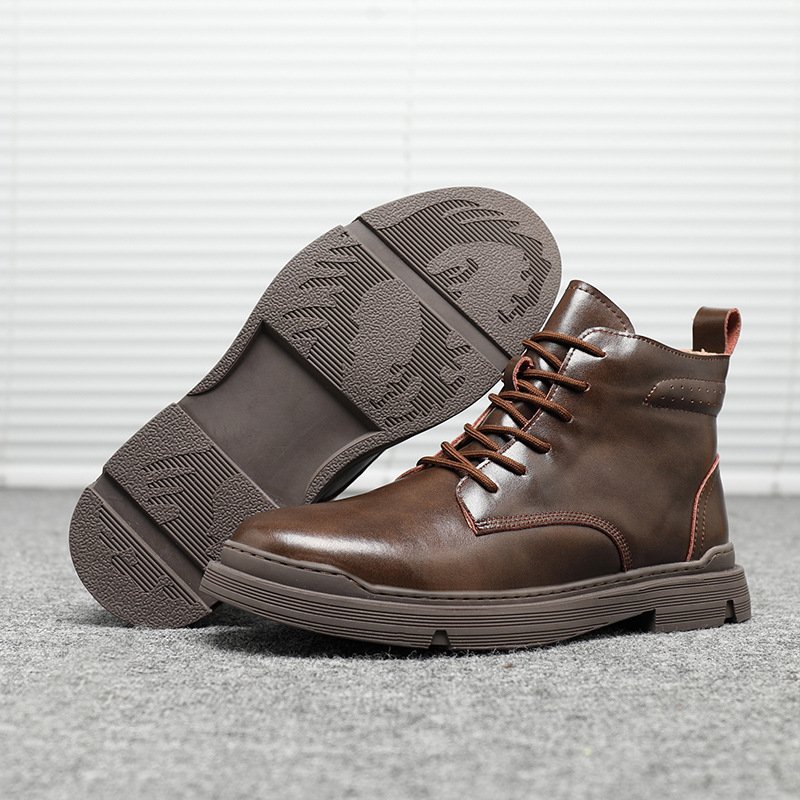 Men's autumn and winter 2021 new high-top cotton shoes men's leather Martin boots men's casual mid-high-top short boots men's shoes
