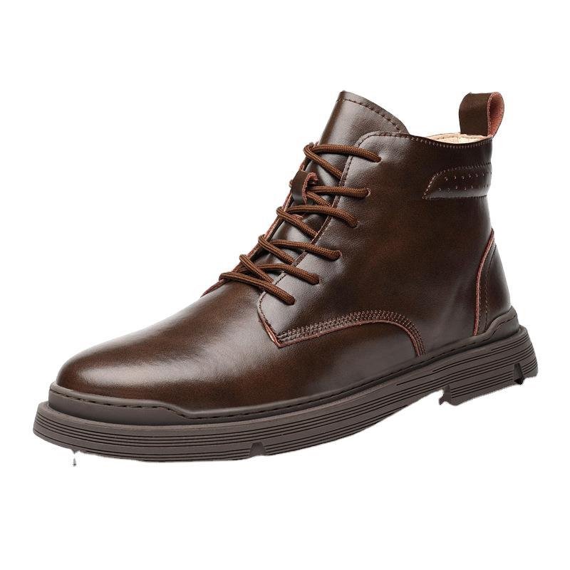 Men's autumn and winter 2021 new high-top cotton shoes men's leather Martin boots men's casual mid-high-top short boots men's shoes